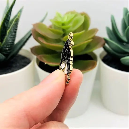 Black Enamel Raven and Skull Charms, 27x16mm {4}