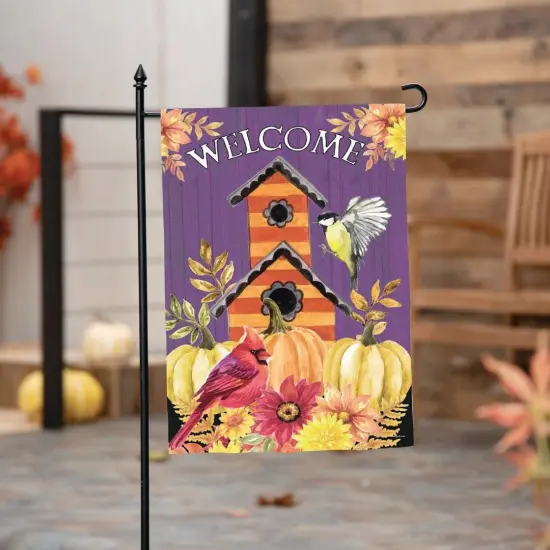 Welcome Fall Bird House Autumn Garden Flag 2 Sided {2}