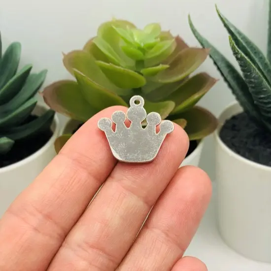 Pink and Silver Rhinestone Crown Charms, 20x21mm {3}