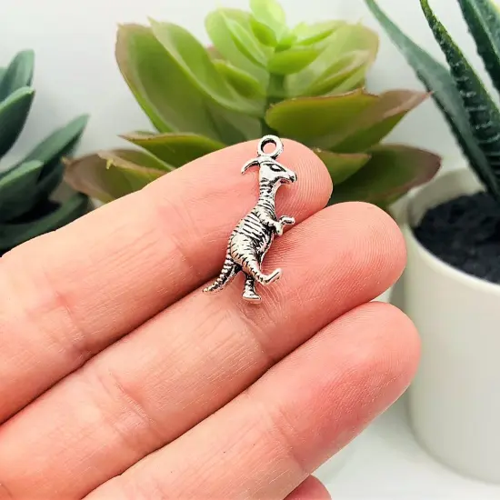Silver Parasaurolophus Horned 3D Dinosaur Charms, 12x23mm {3}