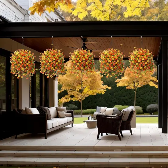 Artificial Fall Hanging Flowers with Basket - Yellow Orange {4}