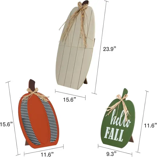 3 Pack 24" Pumpkin Wood Porch Standing Decor {3}