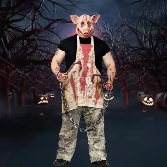 Men&rsquo;s Pig Butcher Costume with Pig Mask and Bloody Apron {1}