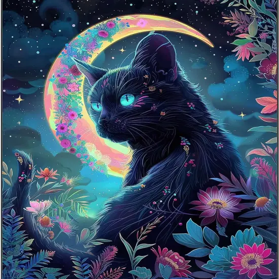 5D Witch Cat Diamond Painting Kit for Adults {1}