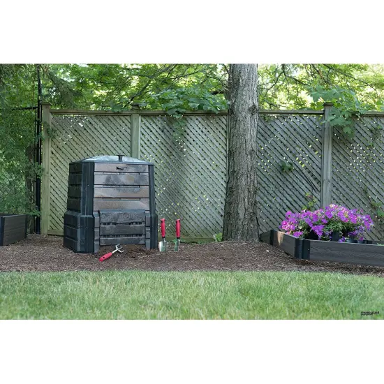 Black Plastic 94 Gallon Compost Bin with Locking Lid and Sliding Doors {3}