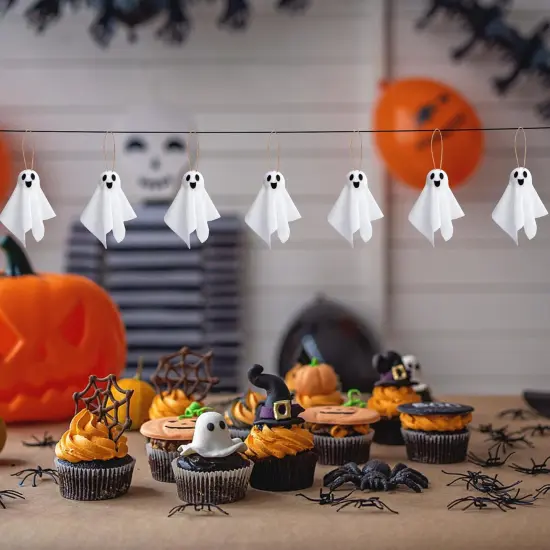 16 Pcs Halloween Hanging Ghosts Decoration, 3.5" x 3" Outdoor Small Ghosts Tree Ornaments {3}