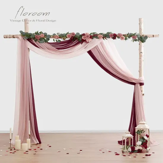 Wedding Arch Draping Fabric 3 Panels 20Ft Chiffon Fabric Drapes Arbor Drapery Wedding Ceremony Reception Swag Decorations (Burgundy +Dusty Rose +Blush) {6}