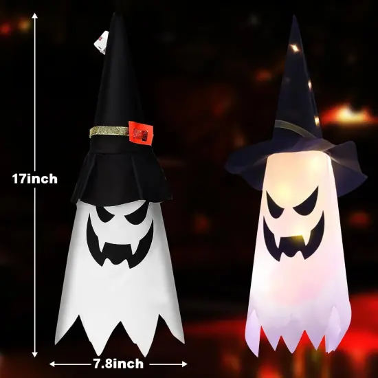 4Pcs Ghost Witch Hat Halloween String Lights - Warm White {3}