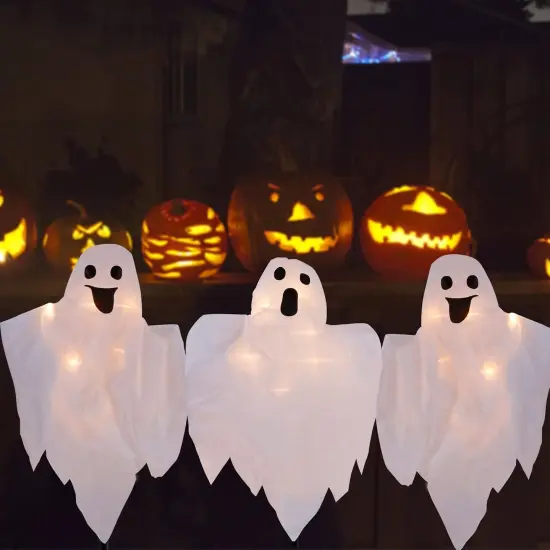 3 Pack - Lighted White Ghost Stakes {4}