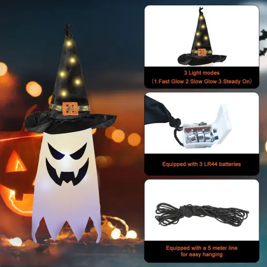 5 PCS Hanging Lighted Glowing Ghost Witch Hat {2}