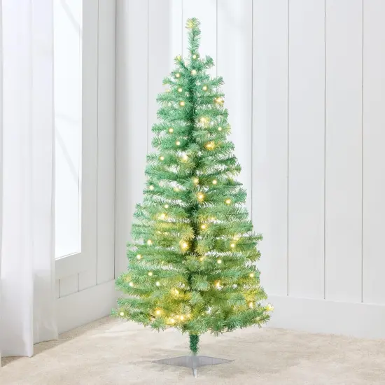 4ft Pre Lit Christmas Tree Mini Artificial Tree with Twinkling LED Lights for Bedroom or Apartment Sage Green {1}