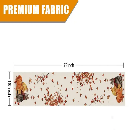 Fall Table Runner Pumpkins Cat Maple Leaf Autumn Harvest Seasonal Thanksgiving Decorations for Home Kitchen Dining Room Party Decor 13 x 72 Inch {2}