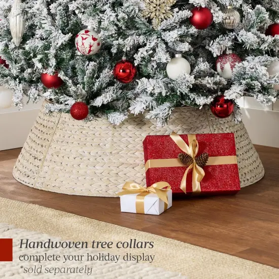 Snow Flocked Christmas Tree Full Unlit Pine with Easy Setup and Sturdy Metal Stand {5}