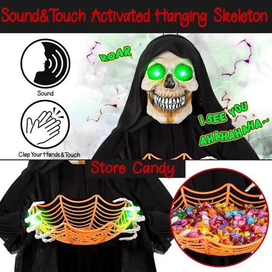 Halloween Hanging Animated Skeleton Ghost Decoration with Sound {3}
