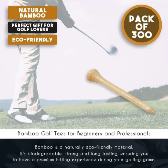 300 Pack Bamboo Golf Tees in Bulk (2 3/4 inch, Natural Wood Color) Brown {5}