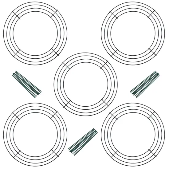 Pack of 5 Wire Wreath Frame (10 Inch) with 25 Twist Ties &ndash; Round Metal Wreath Form for Crafts and Floral Decorations on Weddings Christmas Home Party Celebration, Dark Green {1}