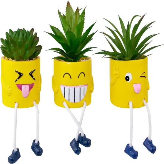 3Pcs Fake Plant Faux Succulents Cute Hanging Leg Potted, Creative Artificial Succulent Plants with Pots, Mini Vibrant Yellow Potted Succulents for Home/Office/Shelf Decor {1}