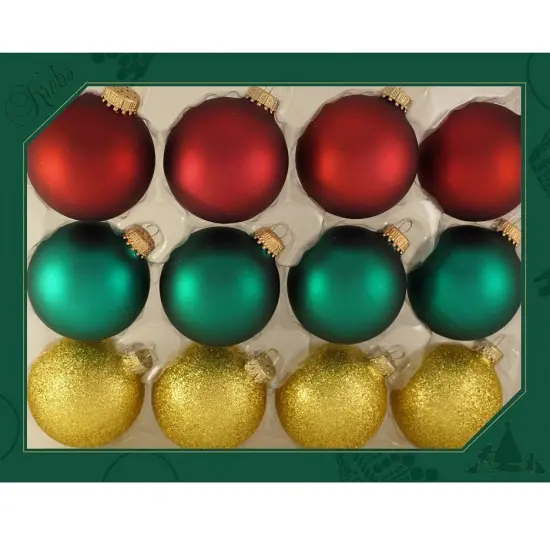 Christmas By Krebs 2 5/8 Glass Balls - Gold Caps - Red/Green/Gold 12 Pack {1}