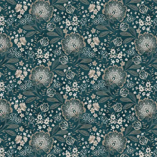 Green Jacobean Allover Elizabeth Wideback Fabric Per Yard {1}