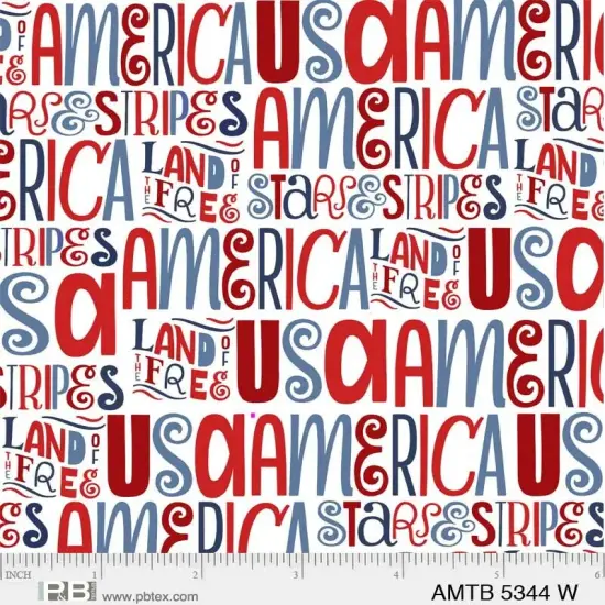 White Text America The Beautiful 44"/45" Fabric Per Yard {1}