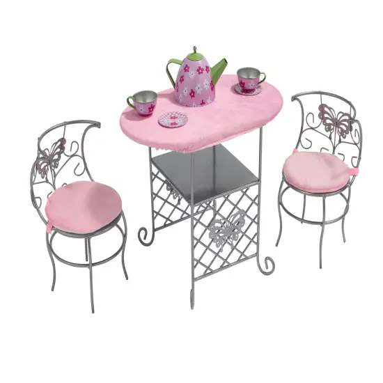 Badger Basket Tea Time Metal Doll Table and Chair Set with Accessories - Silver/Pink/Multi {1}