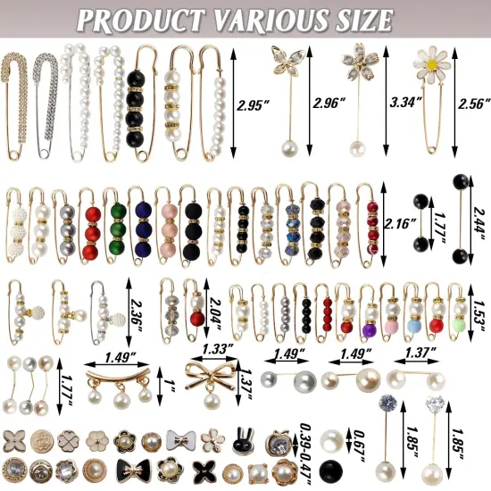 75PCS Pearl Brooch,Pant Waist Tightener Safety Pin Double Faux Pearl Brooches for Women Girls Fashion Cover Up Buttons Clothing Dresses Decoration Accessories Pant Waist Tightener Safety Pins {4}