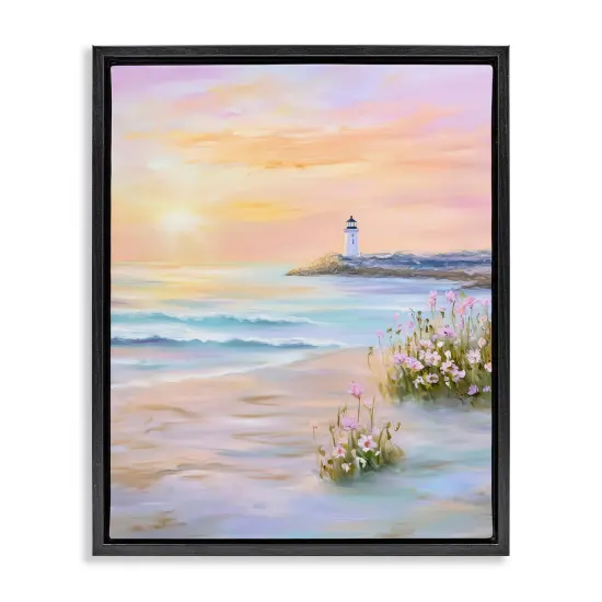 Stupell Industries Warm Sunrise with Distant Lighthouse Floating Frame Design by Arlington Prints {1}