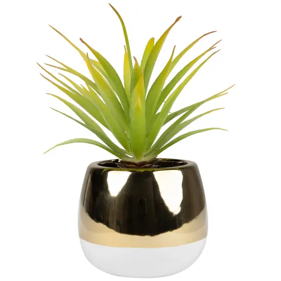 Northlight Artificial Agave Plant in Gold Ceramic Pot - 7" Green {3}