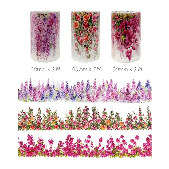 Wrapables Aesthetic Floral Vines PET Washi Tapes for Scrapbooking, Stationery, Journaling, Diary, Card Making (Set of 3) {2}