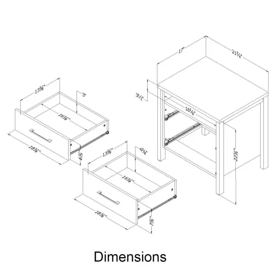 Modern Engineered Wood 2 Drawer Nightstand Bedside Table with Open Cubby and Storage Shelf Grey {2}