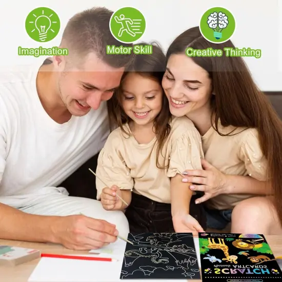 3 Set Magic Scratch Paper Art, Colorful Magic Drawing Art Book with 3 Scratch Pen {5}