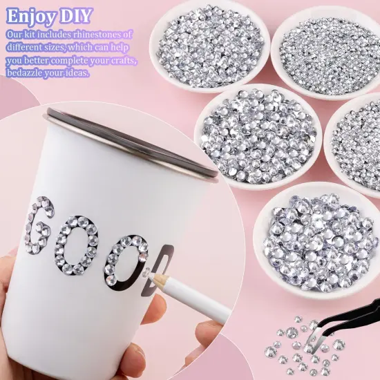30000Pcs Flatback Resin Rhinestones with Tweezers and 3Pcs 10ml B7000 Glue - Silver Clear {3}