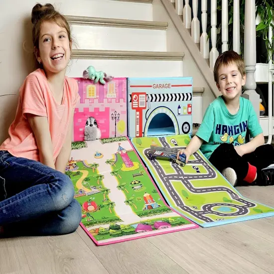 Toy Cars Garage Box &ndash; Toy Storage Box with Car Rug Play Mat, Collabsible Storage Organizer for Boys and Girls (GoGarage) {4}