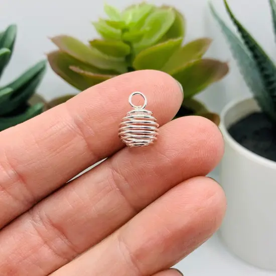 Silver Spiral Lantern Bead Cages, 8x9mm {2}