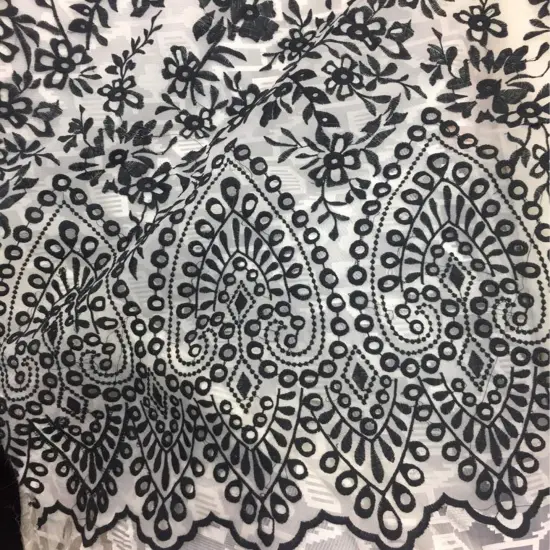 1 Yard Organza Big Border Embroidery Designer Fabric for Dresses 55 Inches Wide {1}