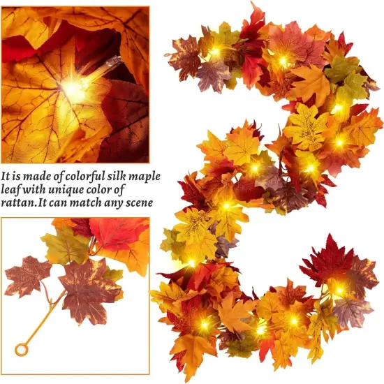 2PCS Fall Maple Leaf Garland with Yellow Lights (11.8FT) {3}