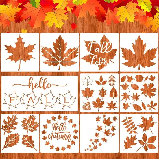11 Pieces Fall Painting Stencils Autumn Stencil (Maple,8 x 8 Inch, 6 x 12 Inch) {1}
