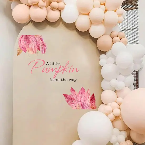 A Little Pumpkin is On The Way Decal - Pink Feather Pumpkin Pink {1}