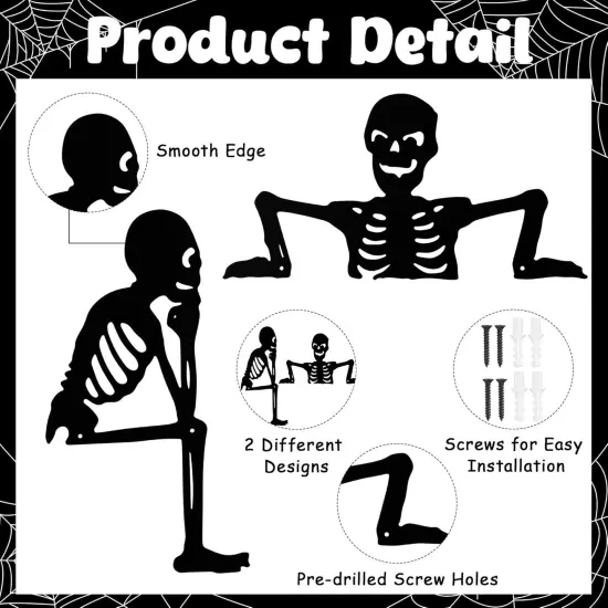2Pcs Black Skeleton Yard Art Statues Skull Decorative Garden Stake {2}