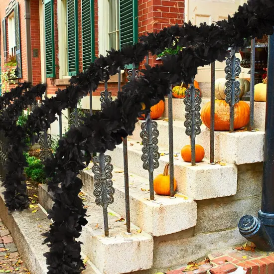 2pcs Black Maple Leaves Garland with Lights ,Halloween Maple Garland {5}
