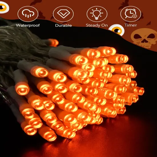 Orange Halloween String Lights Battery Operated With Timer - 9.8Ft, 30LED {3}