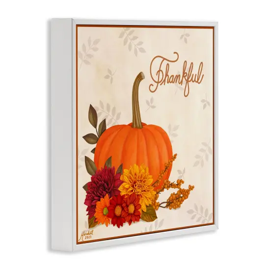 Thankful Pumpkin & Florals Framed Giclee Art White {3}