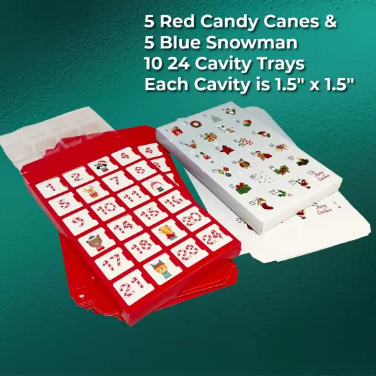 MADE IN USA - 10 Sets assorted 5 of each design - Fillable (Empty) Advent Calendar Boxes 10 Sets (Boxes and Clear Trays) - Food Safe {1}