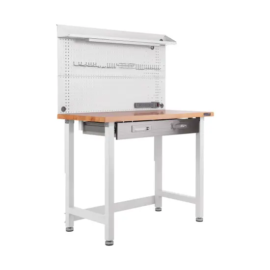 Seville Classics UltraHD Lighted Workcenter w/ Wood Top and Pegboard White {9}