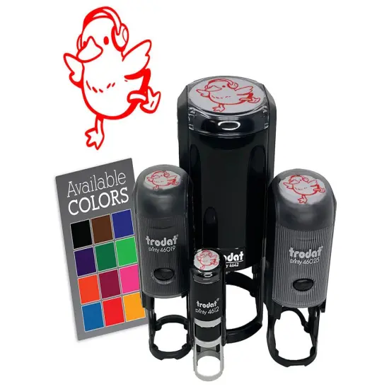 Cute Duck Dancing to Headphone Music Self-Inking Rubber Stam Crafting Planners Black {7}