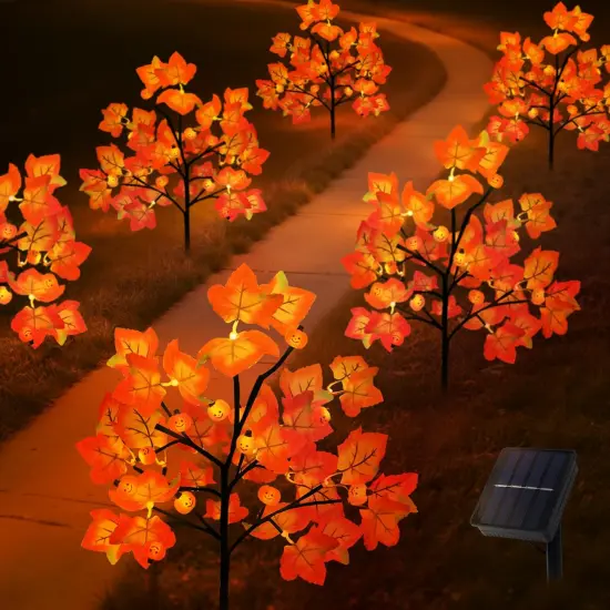 4 Packs Solar Maple Leaf Pumpkin Lights Outdoor Decor - 80LED {2}