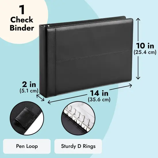 7-Ring Business Check Binder for Checkbooks Organization, Financial Records, Personal and Corporate Use, Black Faux Leather Folder for 600 Checks (14 x 10 Inches) {3}