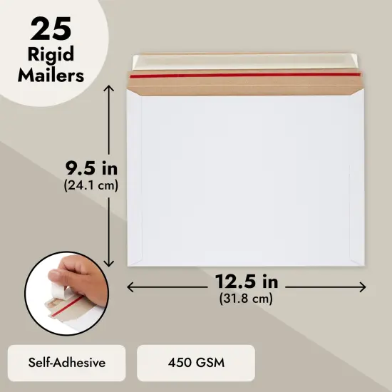25-Pack Stay Flat Rigid Mailers 9x12 with Self Adhesive Seal, 450 GSM Sturdy Bulk White Cardboard Envelopes for Shipping Photos, Magazines, Comic Books, Art Prints, Documents, Collectibles {4}