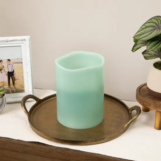 Northlight Flameless LED Lighted 3-Wick Flickering Wax Pillar Candle - 8" - Sage Green {1}