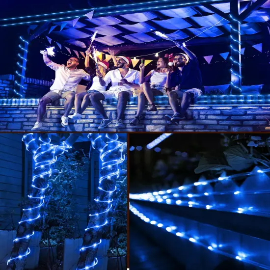 Brightown Solar Christmas Lights Outdoor Waterproof, 2 Pack Total 78FT 200 LED Solar Rope Lights with 8 Modes, Christmas Outdoor Decoration, Solar String Lights for Outside House Tree Halloween, Blue {2}